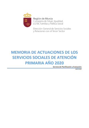 Memoria de actuaciones de los Servicios Sociales de Atención Primaria 2020